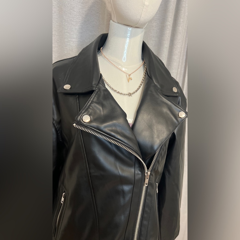 Vici Black Faux Leather Jacket with Silver Accents